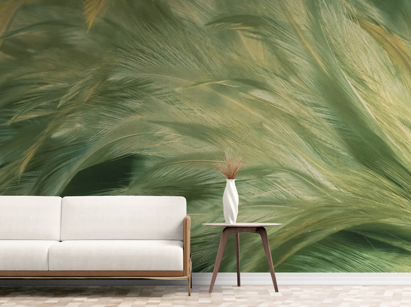 Papier Peint Design- Plumes Vertes