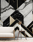 Papier Peint Motifs Géométriques - Marbre Noir Et Blanc