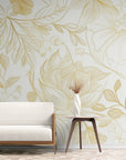 Papier Peint Floral - Fleurs Dorées