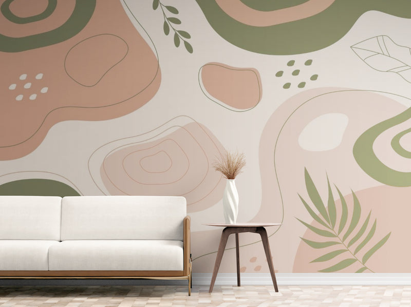 Papier Peint Minimaliste - Terracotta Et Vert