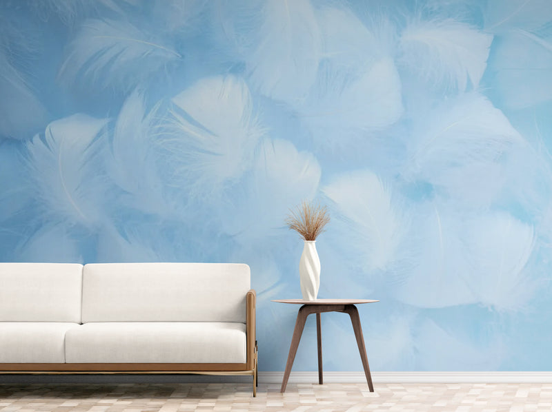 Papier Peint Art & Déco- Plumes Bleues
