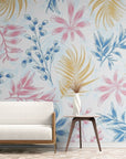 Papier Peint Art & Déco - Floral Bleu Rose Et Blanc