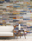Papier Peint Imitation - Mur De Brique Rouge Bleu Et Gris