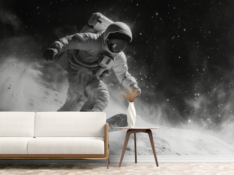 Papier Peint Panoramique - Astronaute En Noir Et Blanc