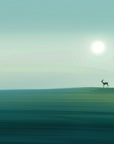 Papier Peint Illustration - Cerf Et Plaine Verte