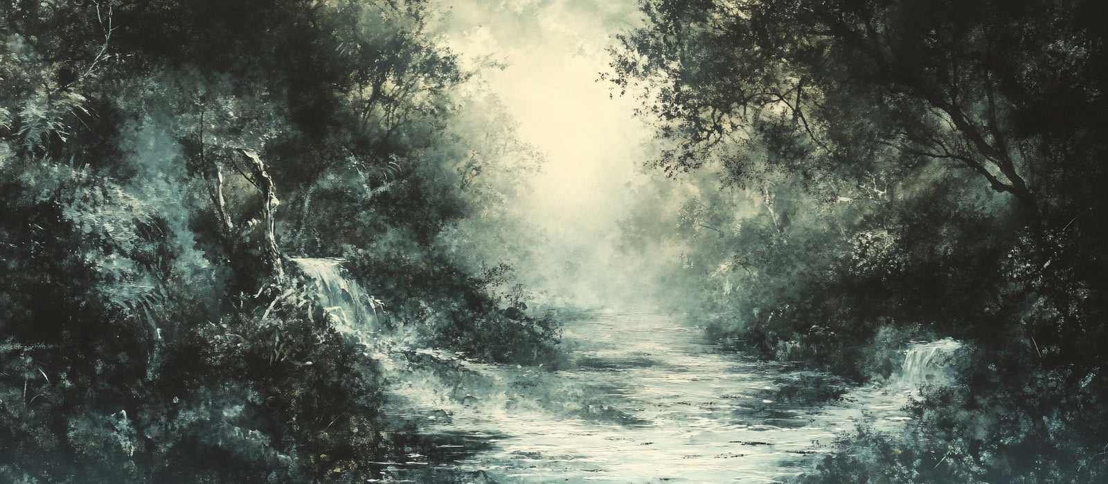 Papier peint cascades - torrent de montagne noir et blanc