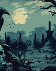 Gothic Wallpaper – Raven on Skull and Misty Cemetery