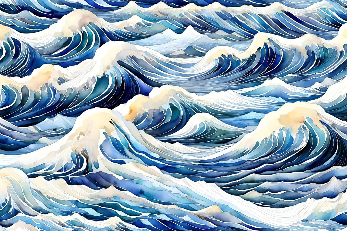 Papier Peint Japonais - Vagues Inspirées de l'Art Traditionnel