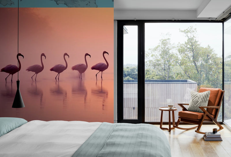 Papier Peint Tropical - Flamants Roses