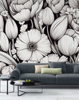 Papier Peint Floral - Motifs Floraux Noir Et Blanc