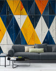 Papier Peint Géométrique - Bleu Et Orange Contrasté