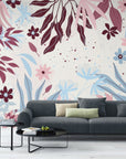 Papier Peint Floral - Bleu Et Rose Délicat