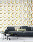 Papier Peint Géométrique - Hexagone Or