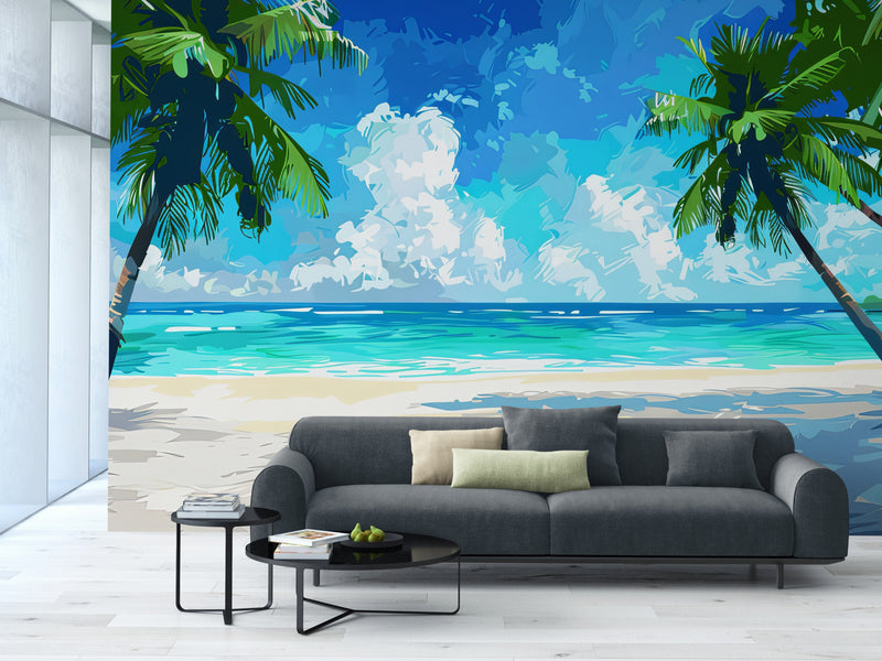 Papier Peint Aquarelle - Plage Paradisiaque