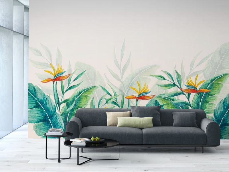 Papier Peint Abstrait - Plantes Tropicales Fleuries