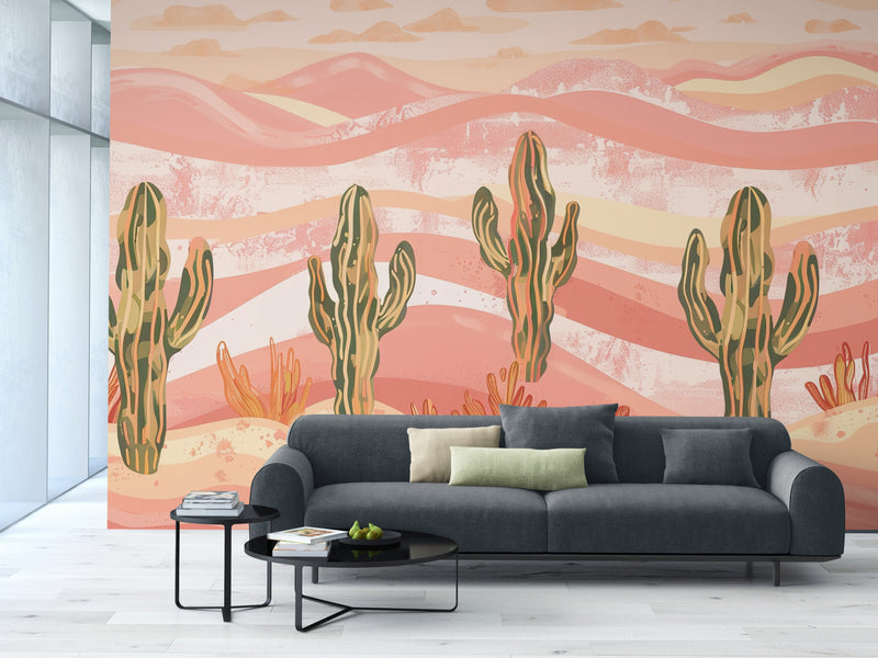 Papier Peint Abstrait - Cactus Et Désert Rose