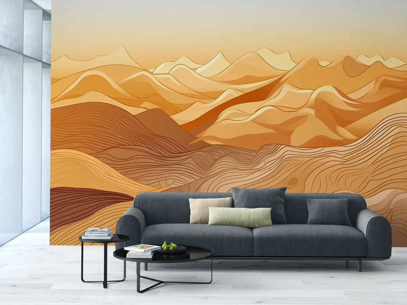 Papier Peint Minimaliste - Montagnes Oranges