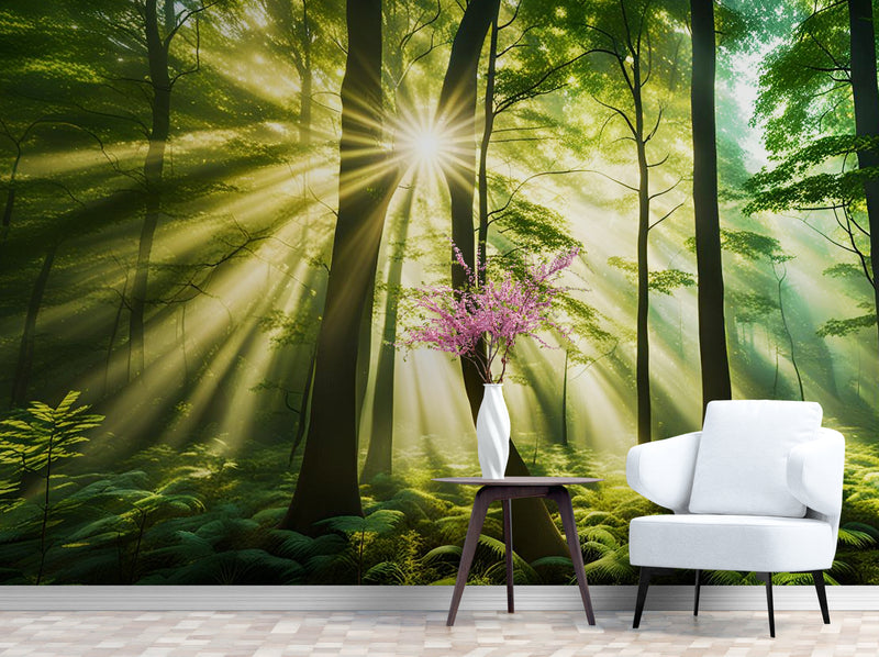 Papier Peint Paysage - Forêt Verdoyante Et Lumineuse