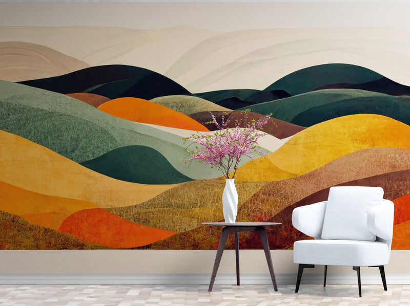 Papier Peint Abstrait - Montagnes En Couleurs Vibrantes
