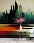 Papier Peint Abstrait - Paysage Forêt Et Lac