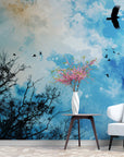 Papier Peint Paysage - Ciel Bleu Et Oiseaux En Vol