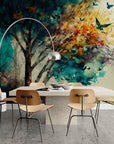Papier Peint Abstrait - Arbres Et Papillons