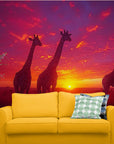 Papier Peint Paysage - Girafes Coucher De Soleil