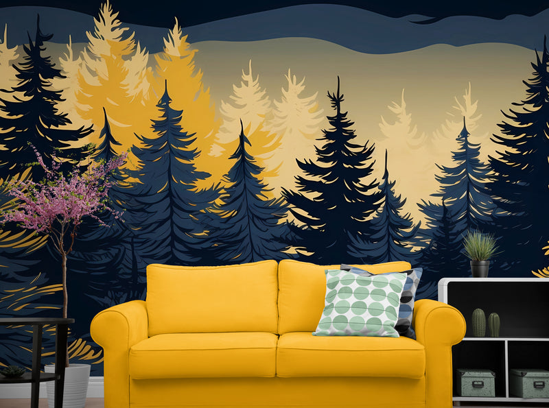 Papier Peint Illustration - Forêt De Sapins Sombre