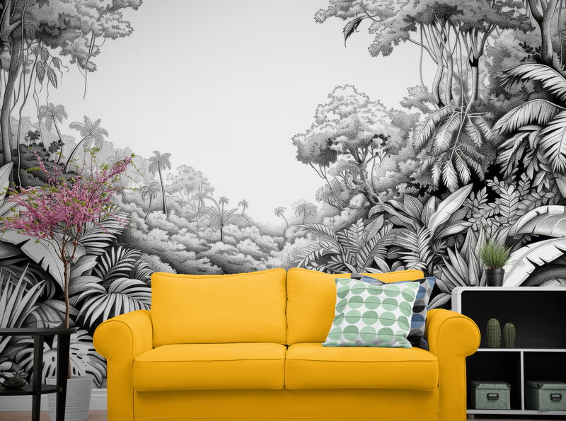 Papier Peint Noir Et Blanc - Paysage Tropical