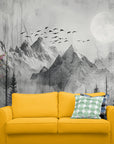 Papier Peint Noir Et Blanc - Montagne Pleine Lune