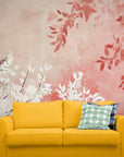 Papier Peint Japonais - Feuillage Blanc Et Rose