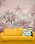 Papier Peint Rétro - Forêt Tropicale Rose
