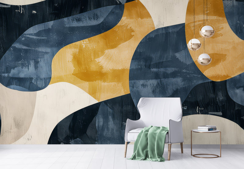 Abstract Wallpaper - Contemporary Blue and Gold Art