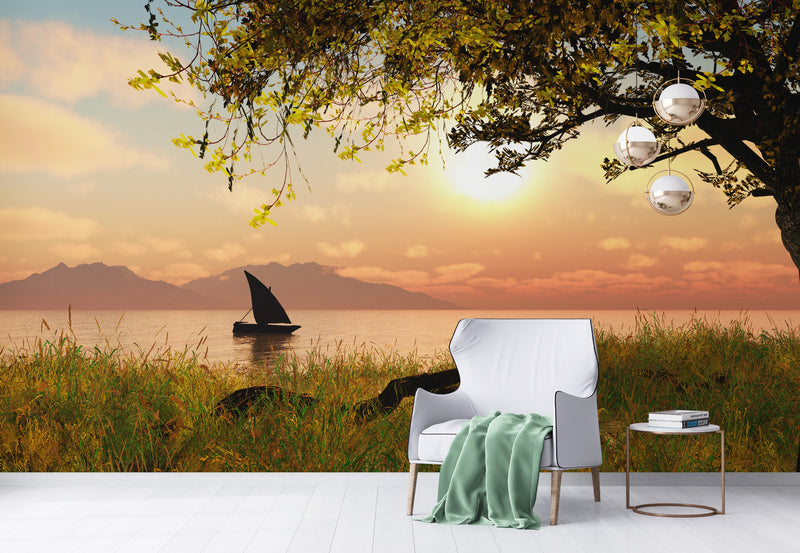 Landscape Wallpaper - Sunset with Sailboat