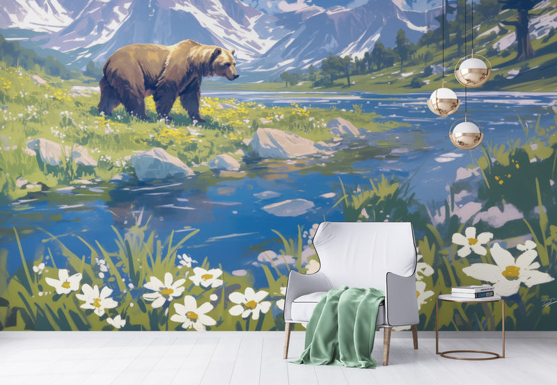 Papier Peint Paysage - L'ours et la nature sauvage