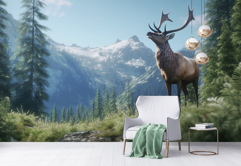 Papier Peint Paysage - Cerf Majestueux dans les Montagnes