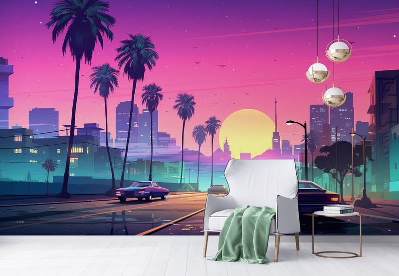 Papier Peint Rétro - Coucher De Soleil En Ville