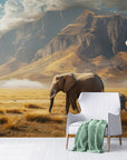 Papier Peint Savane - Éléphants et Montagnes
