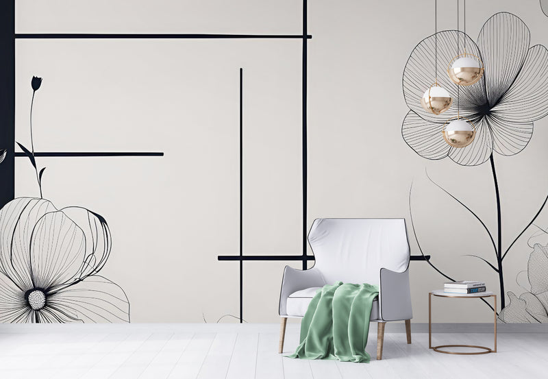Floral Wallpaper - Minimalist Black and White