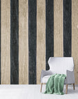 Wood Wallpaper - Beige and Black Stripes