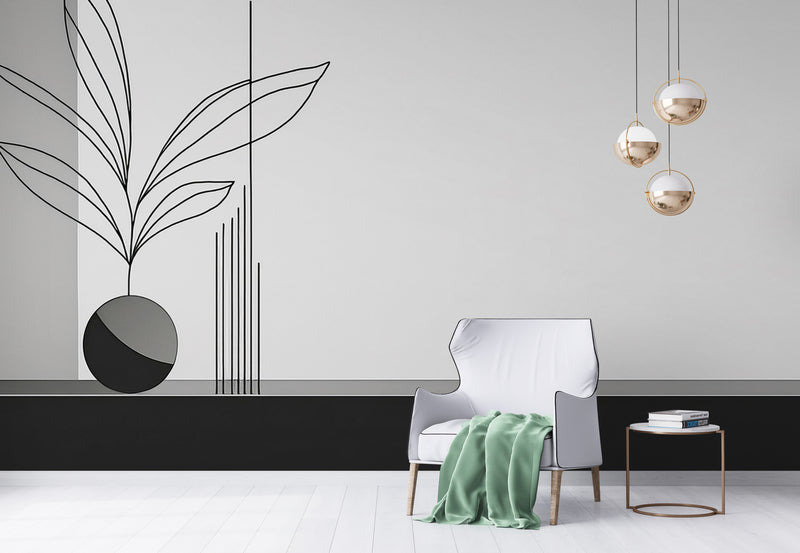 Papier Peint Noir et Blanc - Botanique Minimaliste