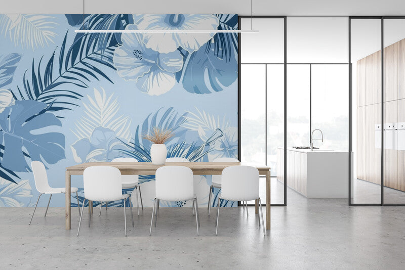 Papier Peint Art & Déco - Feuillage Et Plantes Bleues