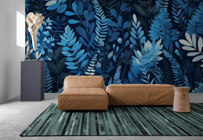 Papier Peint Nature - Feuillage Bleu