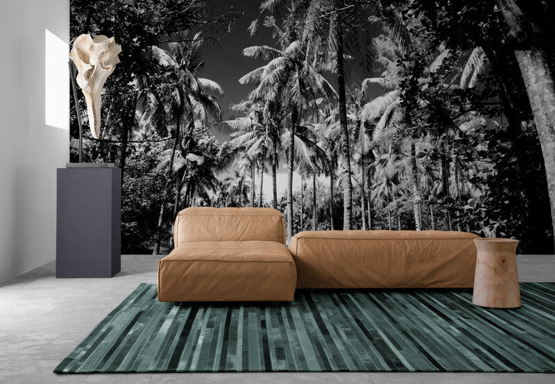 Papier Peint Tropical - Bananiers Et Cocotiers Noir Blanc