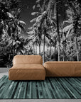 Papier Peint Tropical - Bananiers Et Cocotiers Noir Blanc