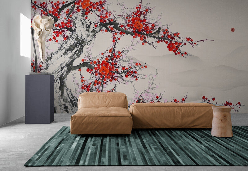 Papier Peint Japonais - Fleurs De Cerisiers Délicates