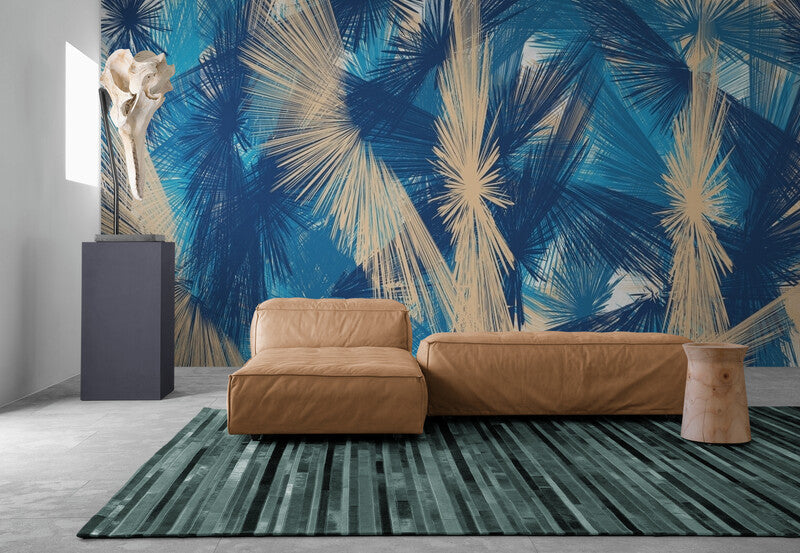 Papier Peint Feuillage - Feuilles De Palmier Bleues