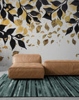 Papier Peint Nature - Feuilles De Noir Et Doré
