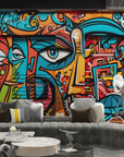 Papier peint graffiti - portraits cubistes multicolores imbriqués