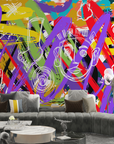 Papier peint graffiti - tags abstraits violets et jaunes